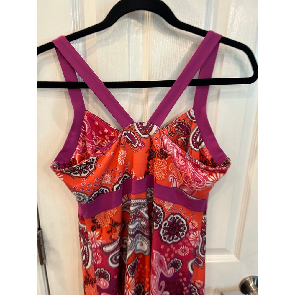 Prana Athletic Dress Orange Magenta Paisley Print Crossback Shelf Bra Yoga Hike - Picture 3 of 7